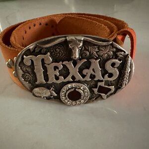 Tan Leather Belt with Silver Texas Buckle